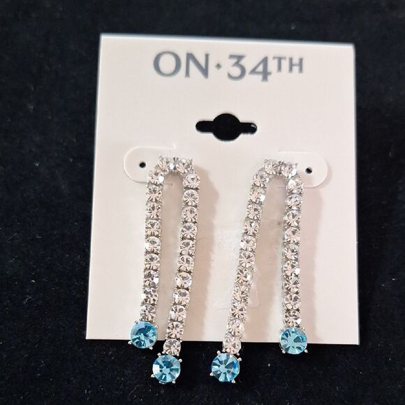 Jewelry - Silver and Blue Crystal Drop Tower Earrings, ON 34TH